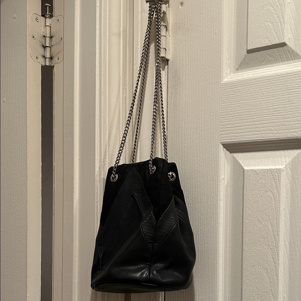 Express Black Chain-Handle Drawstring Bucket Bag - image 1